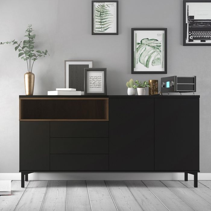 Cote | Furniture Roomers Sideboard, 3 Drawer +3 Door - Black & Walnut Roomers, Sideboards 7169217886DJ