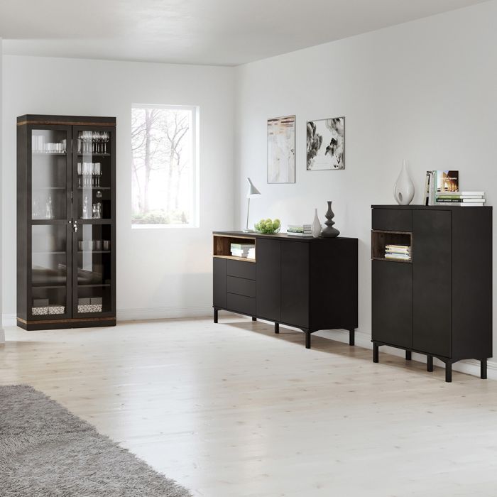 Cote | Furniture Roomers Sideboard, 3 Drawer +3 Door - Black & Walnut Roomers, Sideboards 7169217886DJ