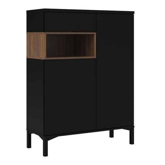 Cote | Furniture Roomers Sideboard, 2 Drawer + 1 Door - Black & Walnut Roomers, Sideboards 7169217386dj