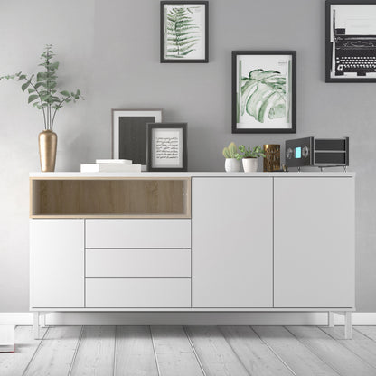 Cote | Furniture Roomers Sideboard,  3 Drawer + 3 Door - White & Oak Roomers, Sideboards 7169217849ak