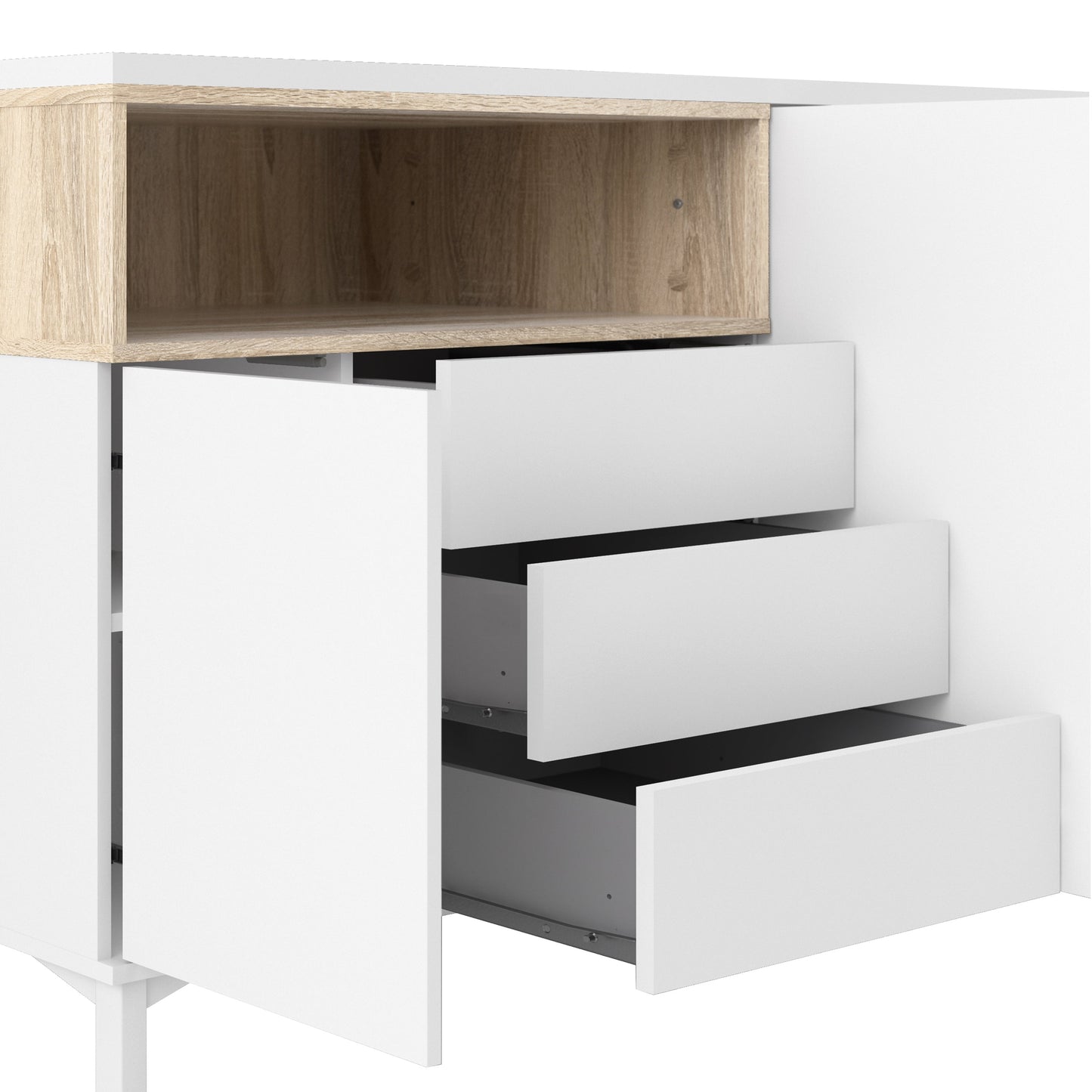 Cote | Furniture Roomers Sideboard,  3 Drawer + 3 Door - White & Oak Roomers, Sideboards 7169217849ak