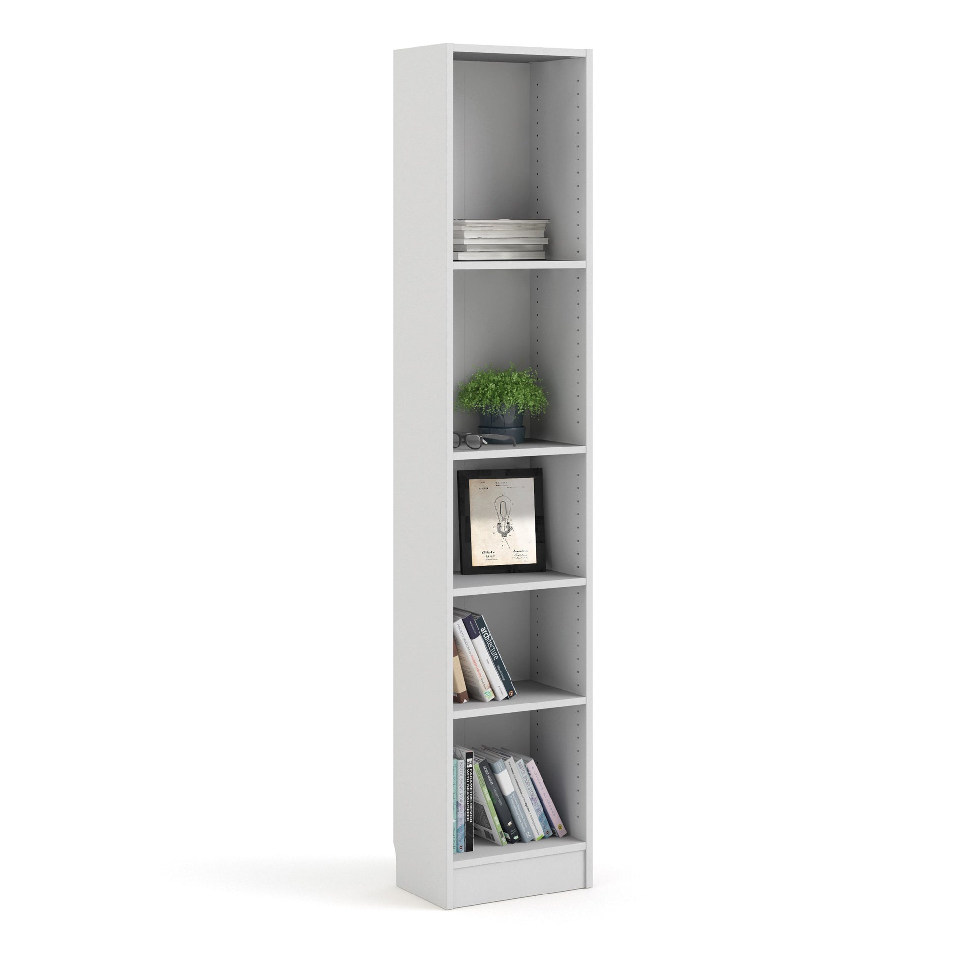 Cote | Furniture Basic Bookcase, Tall Narrow (4 Shelves) - White Basic, Bookcases 7187177549