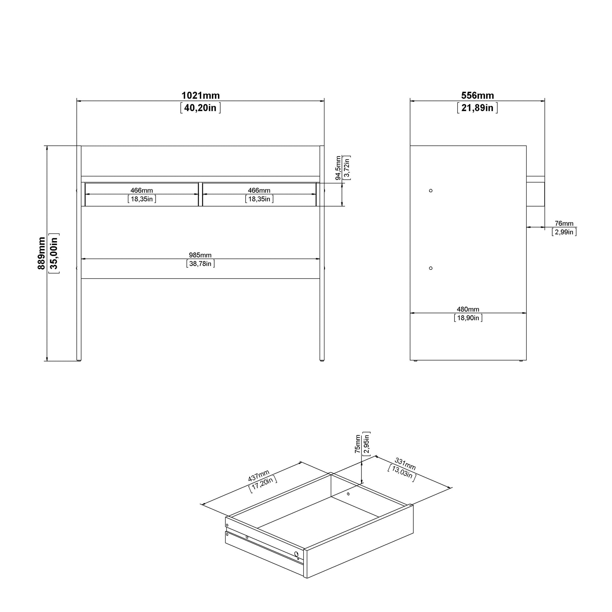 Cote | Furniture Function Plus Desk, 2 Drawer - White & Oak Function Plus, Office Desks 71970493hl49