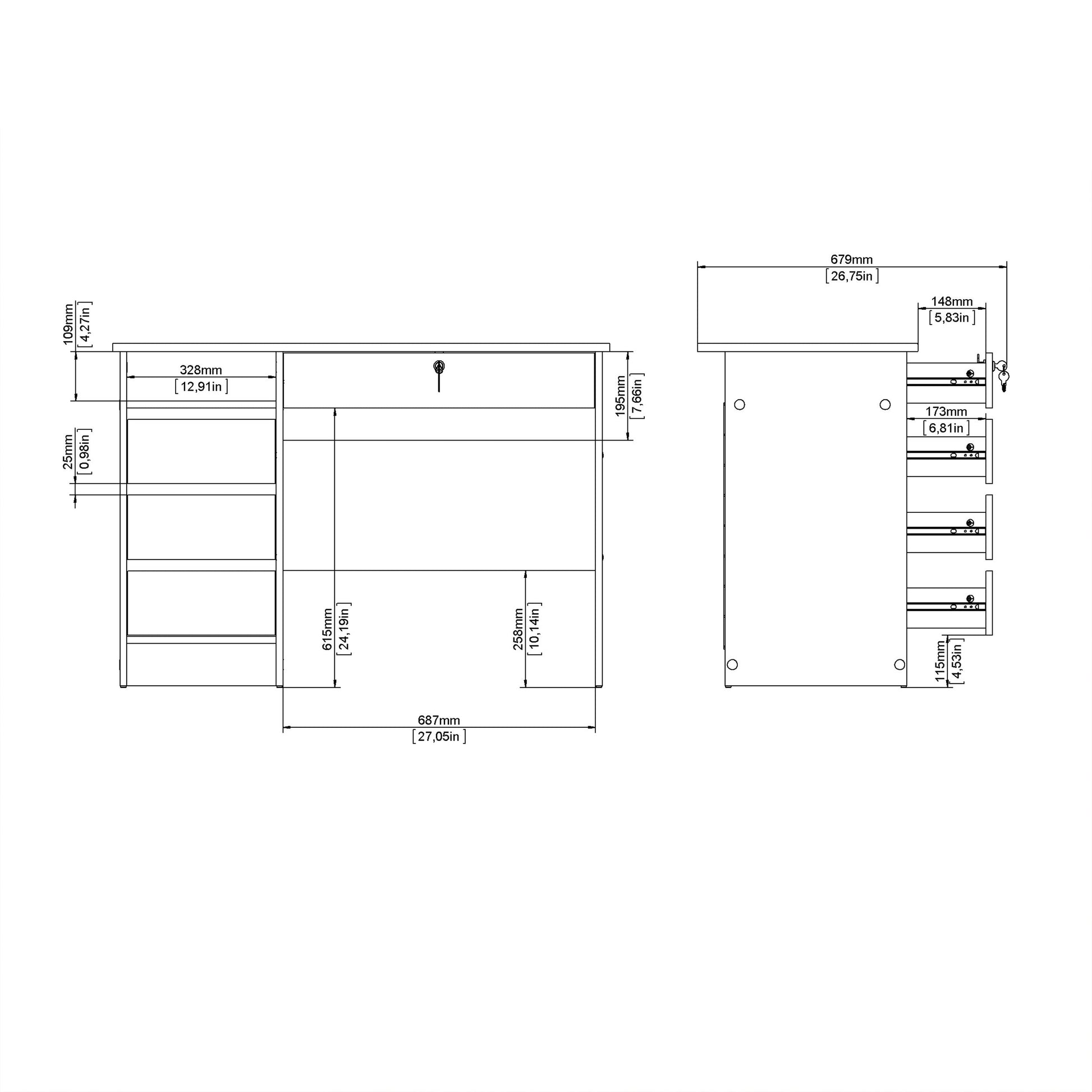 Cote | Furniture Function Plus Desk, (3+1) Handle Free Drawer - White & Oak Function Plus, Office Desks 71970519hlhl