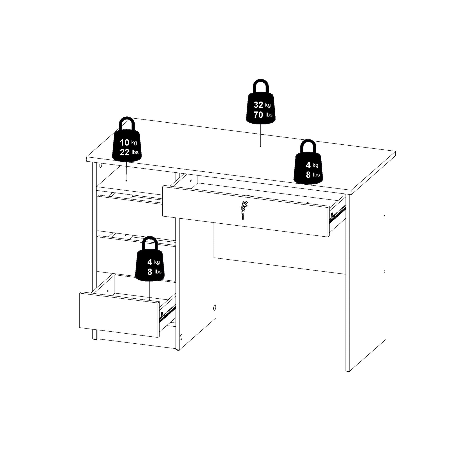 Cote | Furniture Function Plus Desk, (3+1) Handle Free Drawer - White & Oak Function Plus, Office Desks 71970519hlhl