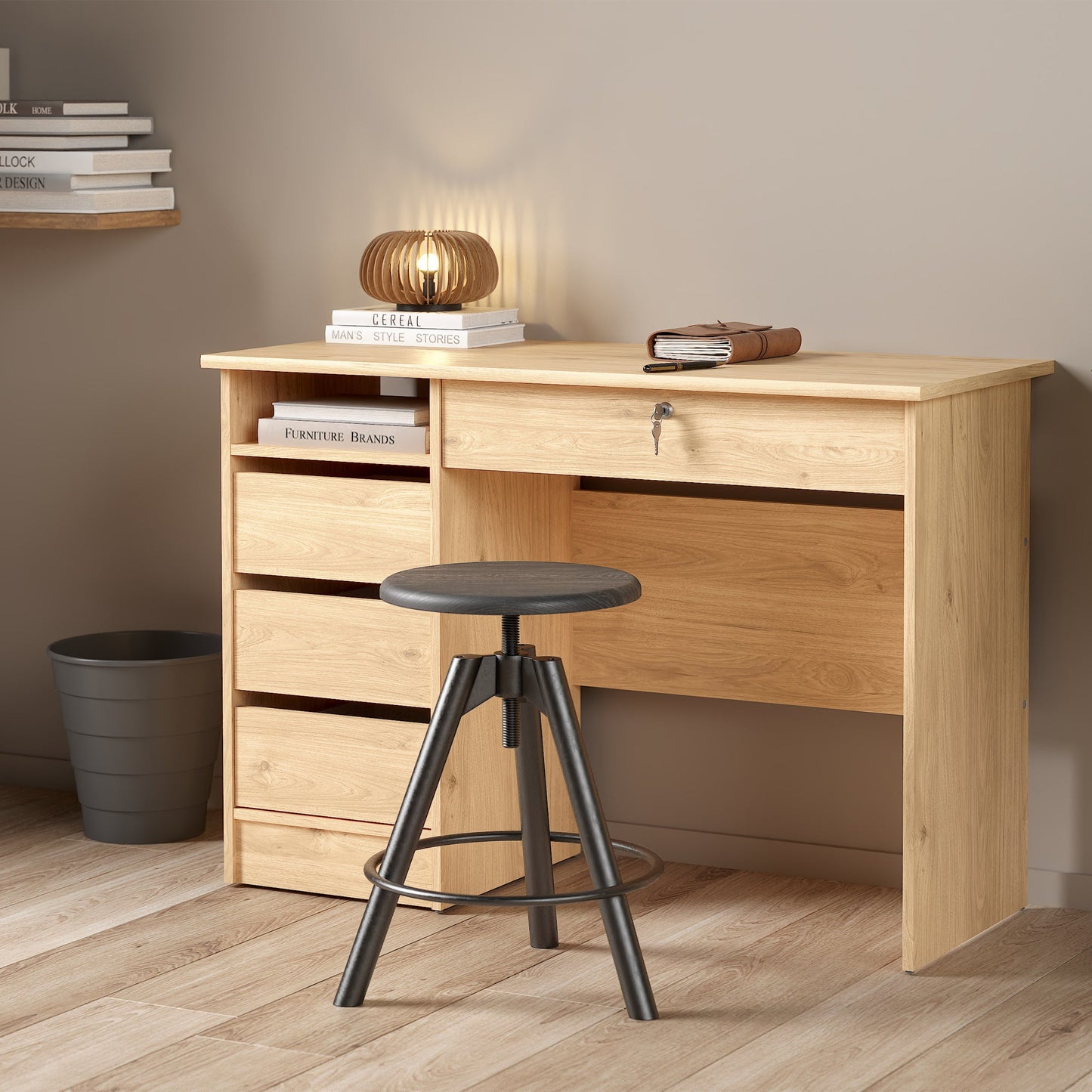 Cote | Furniture Function Plus Desk, (3+1) Handle Free Drawer - White & Oak Function Plus, Office Desks 71970519hlhl