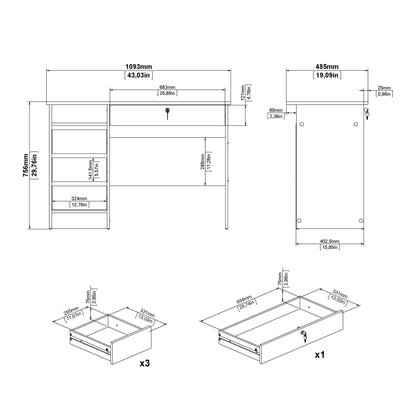 Cote | Furniture Function Plus Desk, (3+1) Handle Free Drawer - White & Oak Function Plus, Office Desks 71970519hlhl