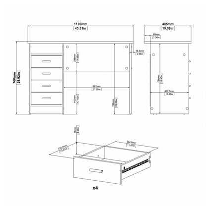 Cote | Furniture Function Plus Desk, 4 Drawer -Oak Function Plus, Office Desks 71980146ak