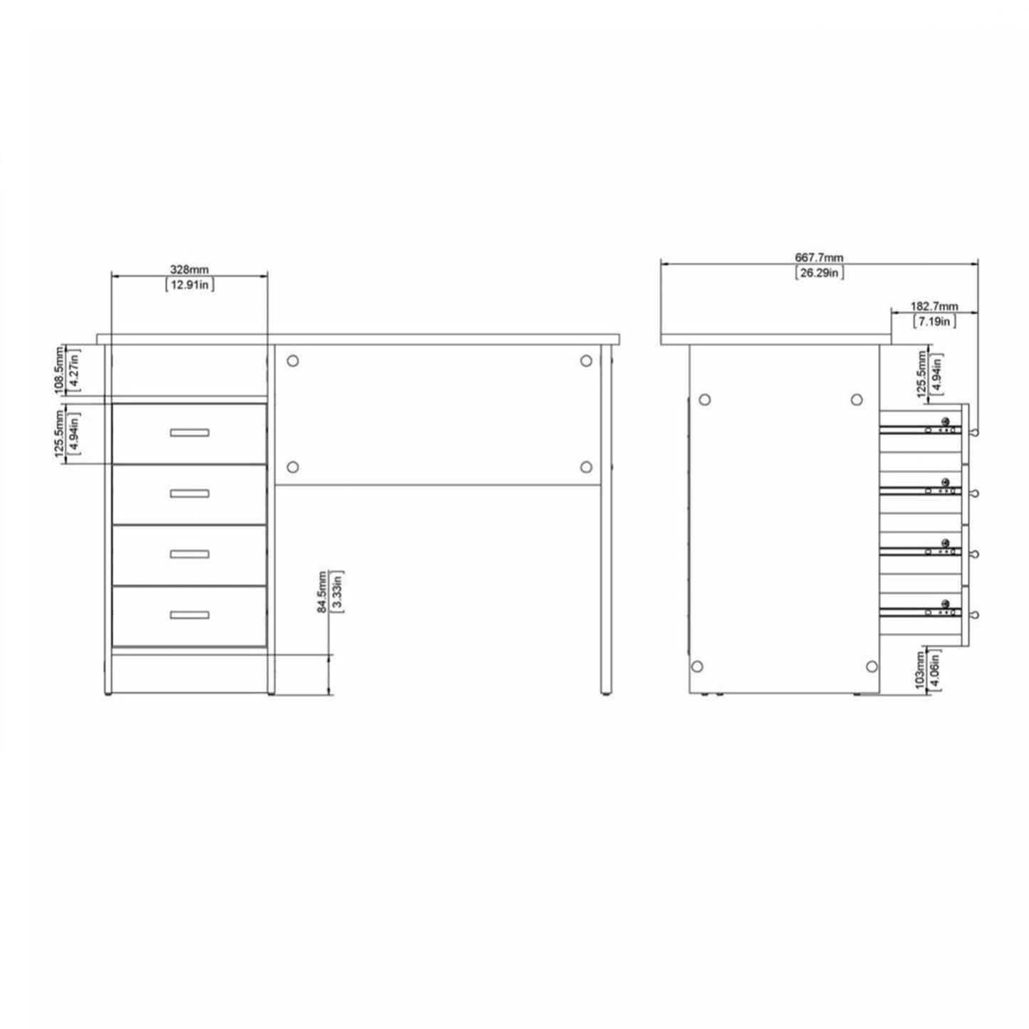 Cote | Furniture Function Plus Desk, 4 Drawer -Oak Function Plus, Office Desks 71980146ak