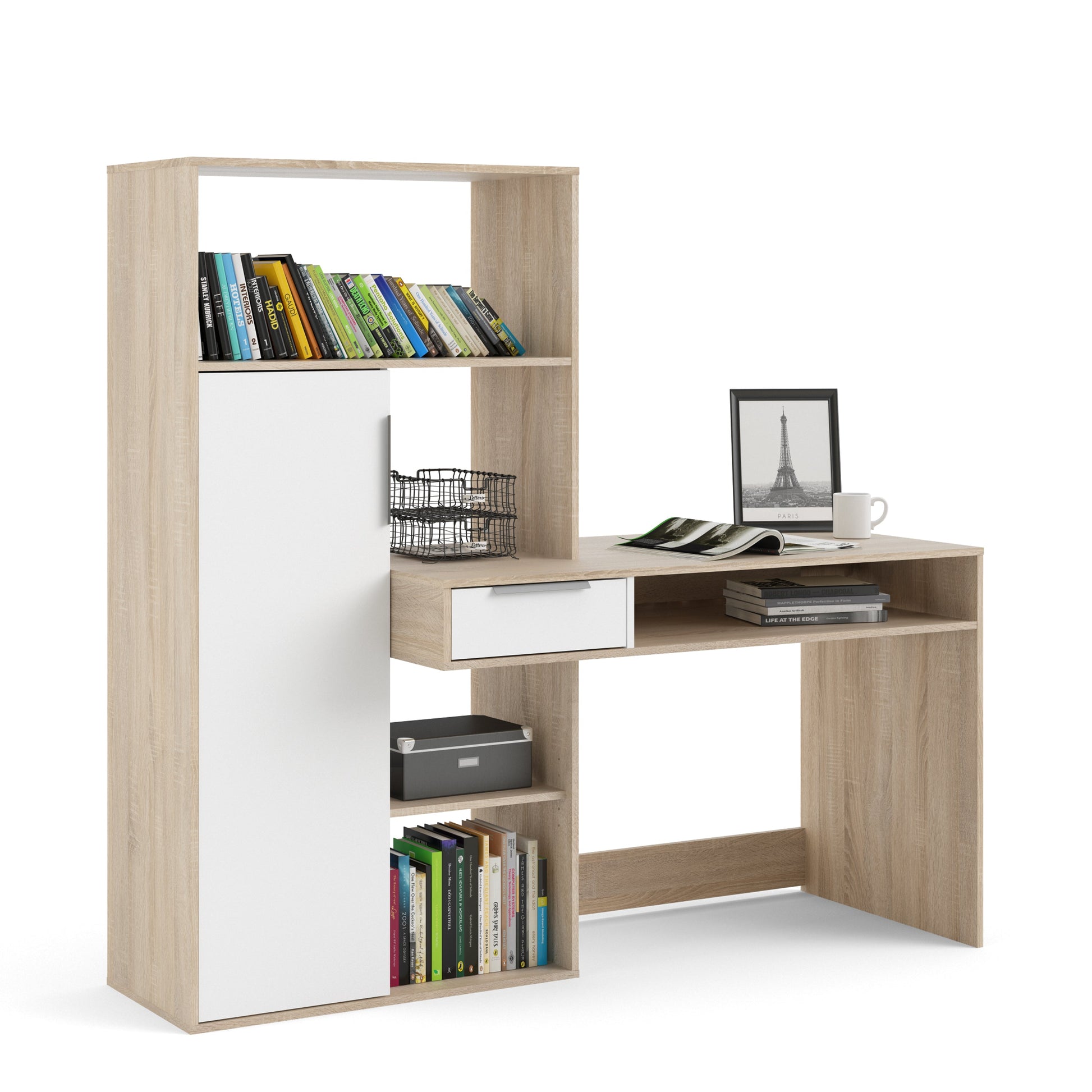 Cote | Furniture Function Plus Desk, Multi-Functional, Drawer + 1  White Door - Oak Function Plus, Office Desks 71980173ak49