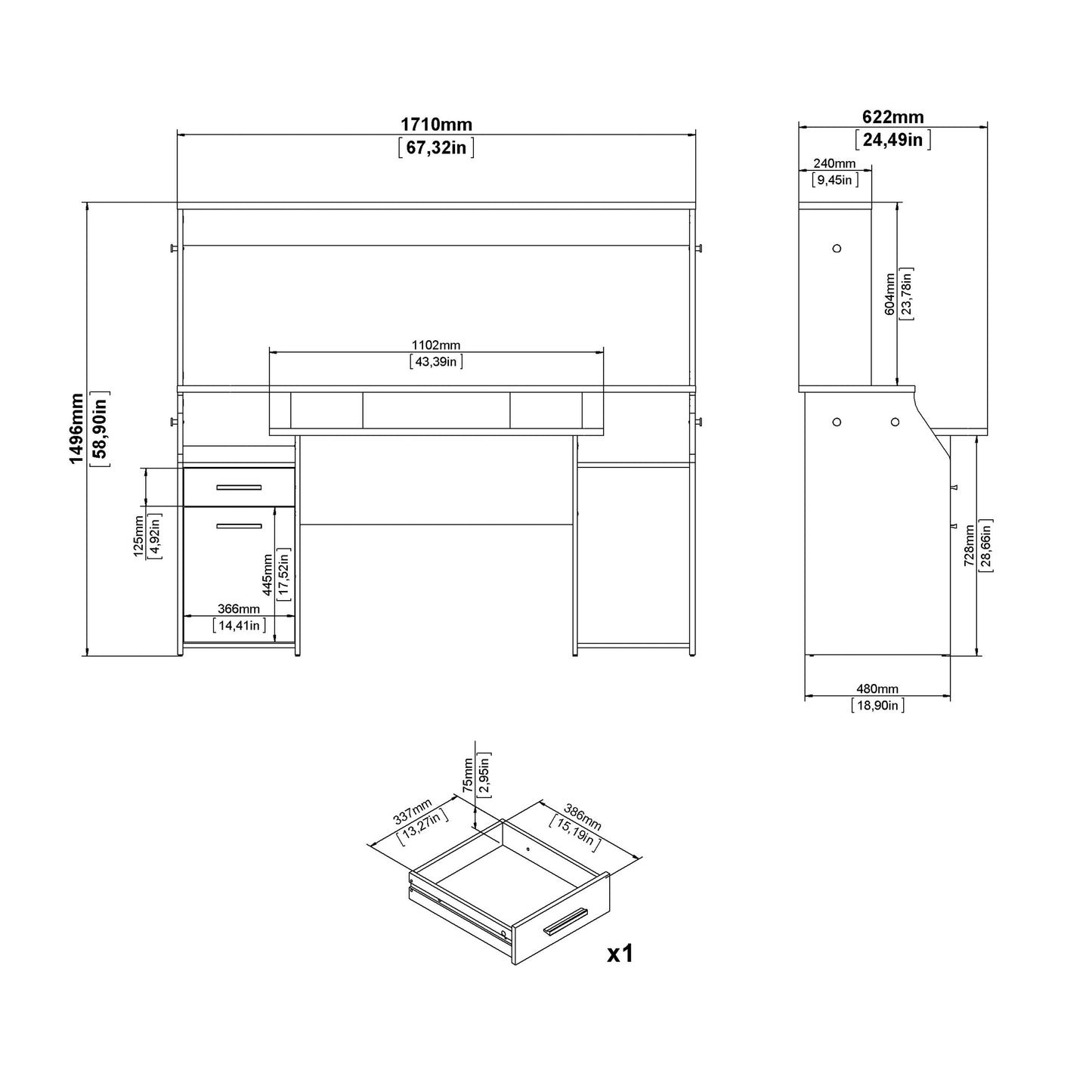 Cote | Furniture Function Plus, Gaming Desk, 1 Door + 1 Drawer - Black Function Plus, Gaming Furniture 71980368igig