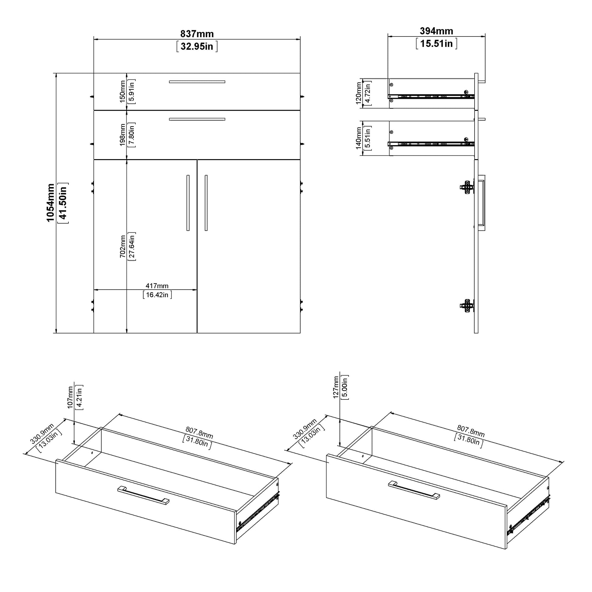 Cote | Furniture Prima Bookcase 2 Shelves, 2 Drawers + 2 Doors - White Prima, Bookcases 720804202549