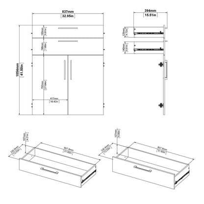 Cote | Furniture Prima Bookcase 2 Shelves, 2 Drawers + 2 Doors - White Prima, Bookcases 720804202549