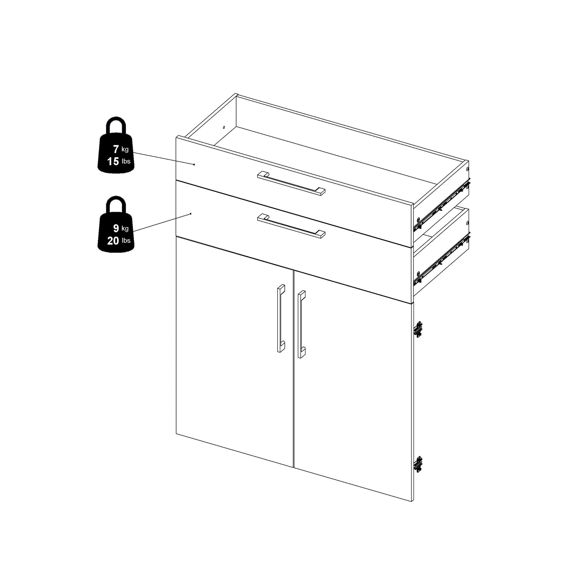 Cote | Furniture Prima Bookcase 2 Shelves, 2 Drawers + 2 Doors - White Prima, Bookcases 720804202549