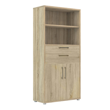 Cote | Furniture Prima Bookcase, 2 Shelves, 2 Drawers + 2 Doors - Oak Prima, Bookcases 7208042025ak