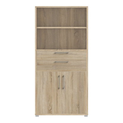 Cote | Furniture Prima Bookcase, 2 Shelves, 2 Drawers + 2 Doors - Oak Prima, Bookcases 7208042025ak