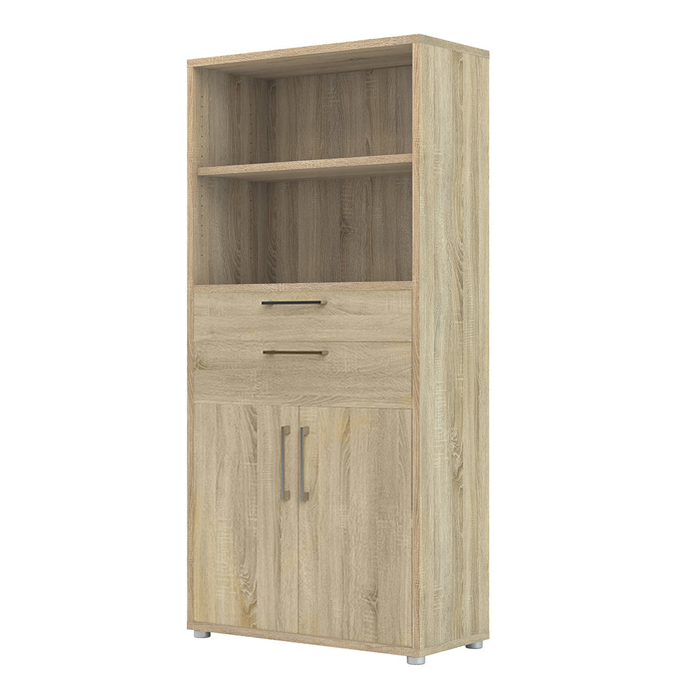 Cote | Furniture Prima Bookcase, 2 Shelves, 2 Drawers + 2 Doors - Oak Prima, Bookcases 7208042025ak