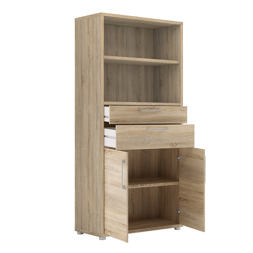 Cote | Furniture Prima Bookcase, 2 Shelves, 2 Drawers + 2 Doors - Oak Prima, Bookcases 7208042025ak