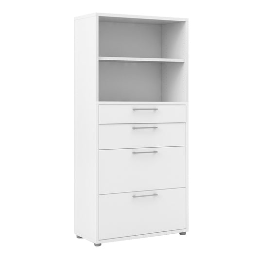 Cote | Furniture Prima Bookcase 1 Shelf, 2 Drawers + 2 File Drawers - White Prima, Bookcases 720804202649