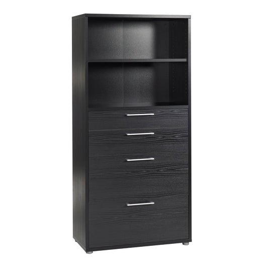 Cote | Furniture Prima Bookcase, 1 Shelf, 2 Drawers + 2 File Drawers - Black Prima, Bookcases 720804202661