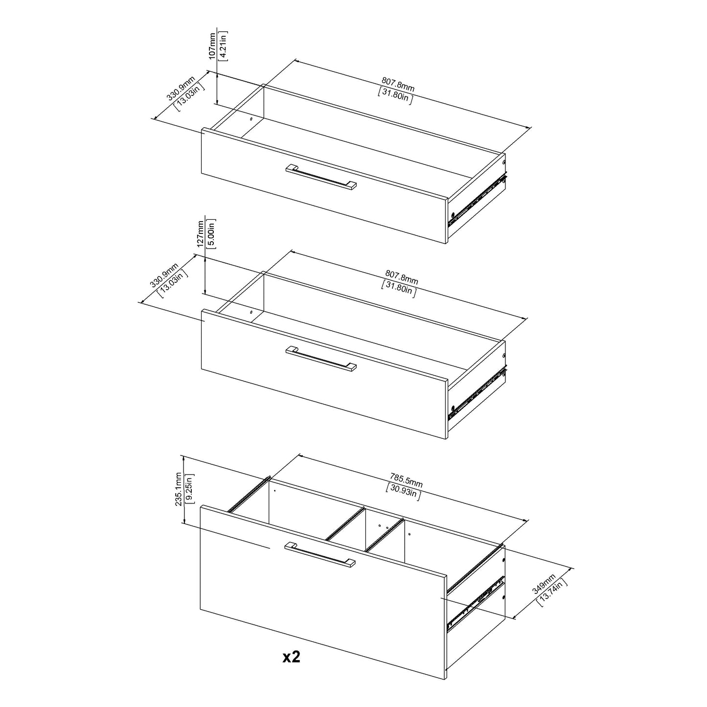 Cote | Furniture Prima Bookcase, 1 Shelf, 2 Drawers + 2 File Drawers - Oak Prima, Bookcases 7208042026ak