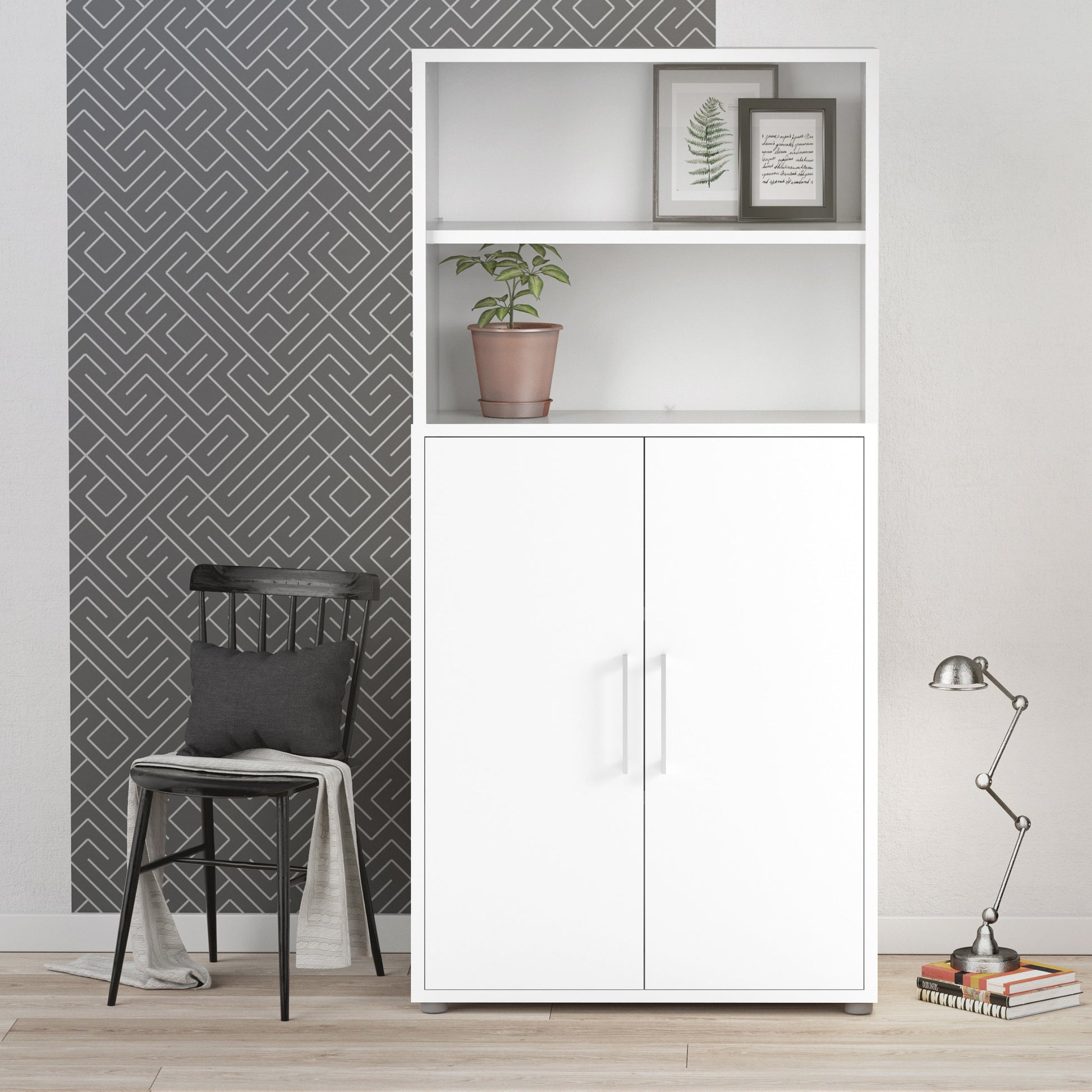 Cote | Furniture Prima Bookcase 3 Shelves, 2 Doors - White Prima, Bookcases 720804203149