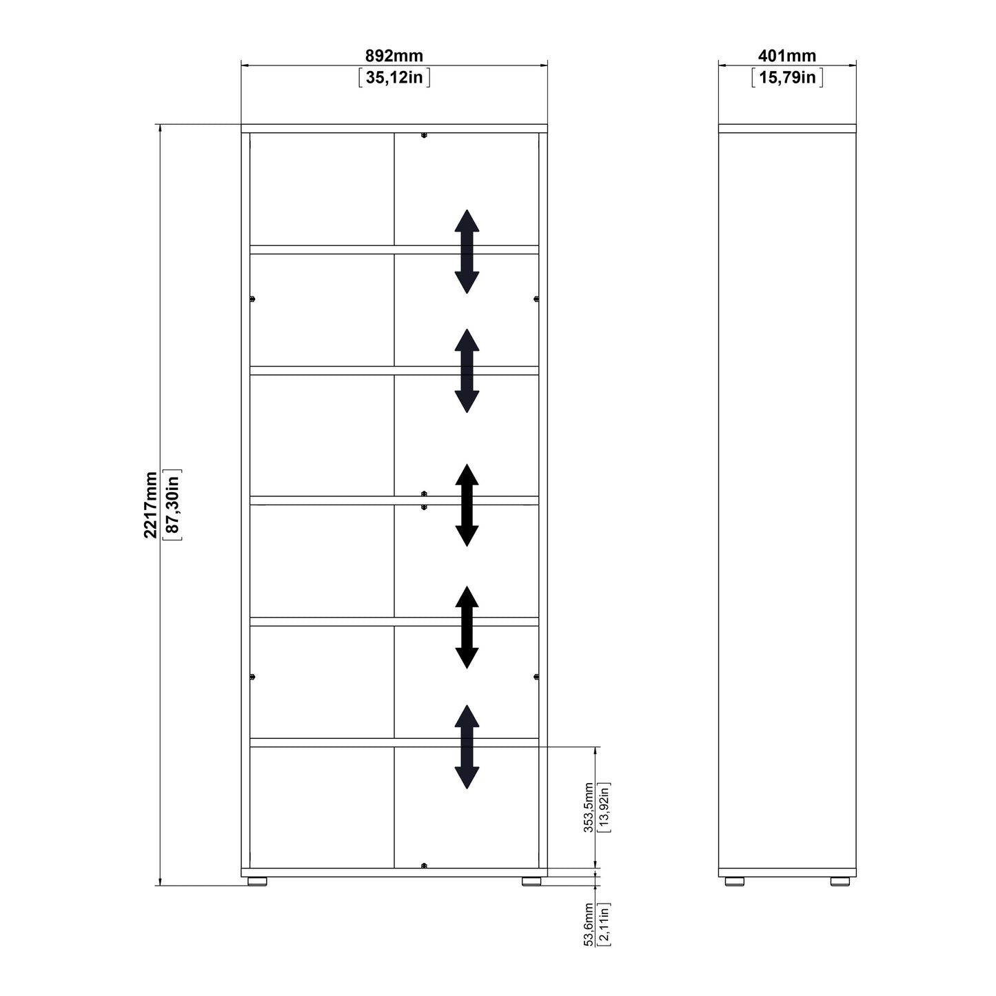 Cote | Furniture Prima Bookcase 3 Shelves, 2 Drawers + 2 Doors - White Prima, Bookcases 720804212549