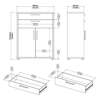 Cote | Furniture Prima Bookcase 3 Shelves, 2 Drawers + 2 Doors - White Prima, Bookcases 720804212549