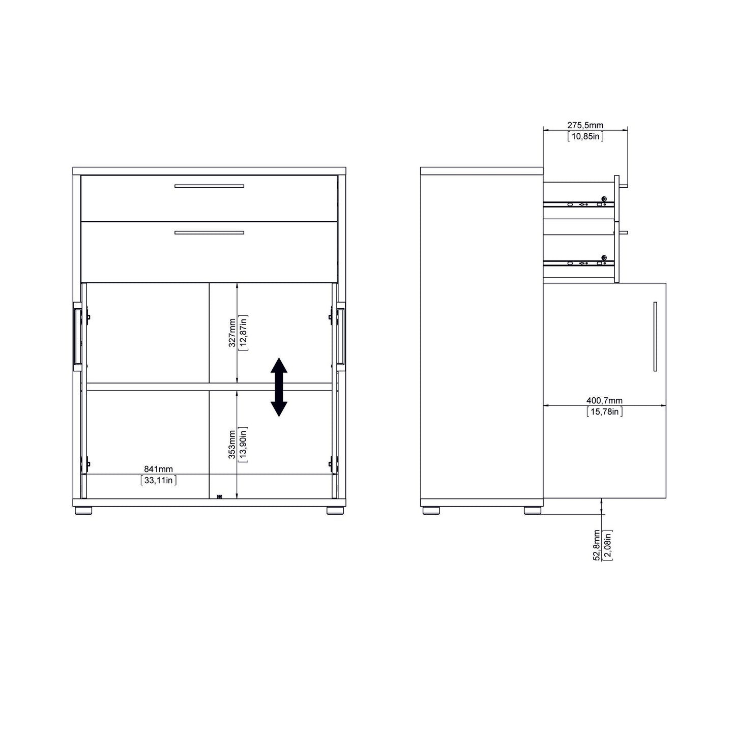 Cote | Furniture Prima Bookcase 3 Shelves, 2 Drawers + 2 Doors - White Prima, Bookcases 720804212549