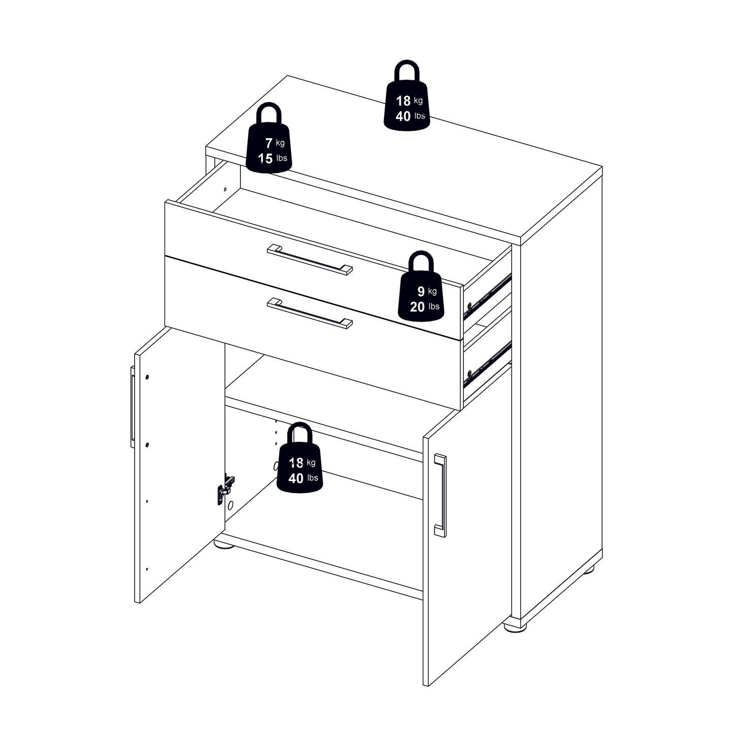 Cote | Furniture Prima Bookcase 3 Shelves, 2 Drawers + 2 Doors - White Prima, Bookcases 720804212549