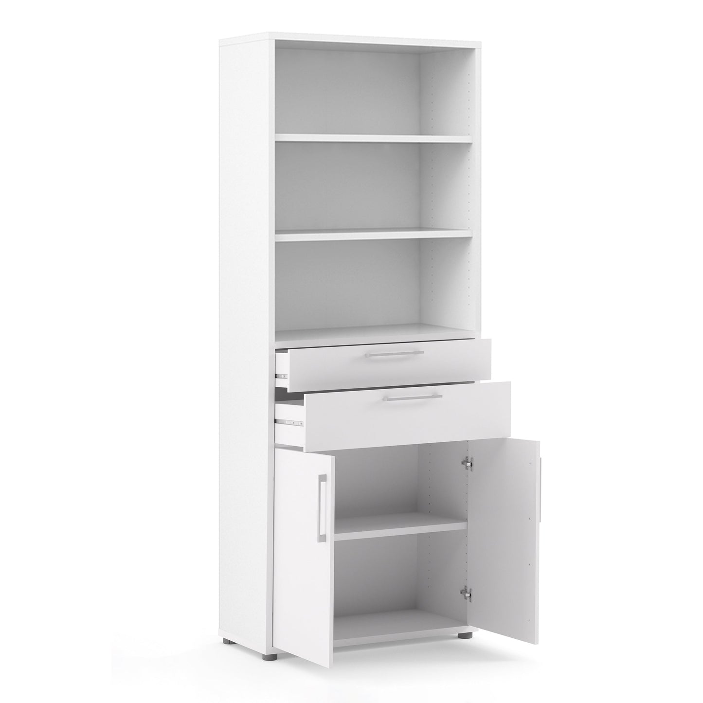 Cote | Furniture Prima Bookcase 3 Shelves, 2 Drawers + 2 Doors - White Prima, Bookcases 720804212549