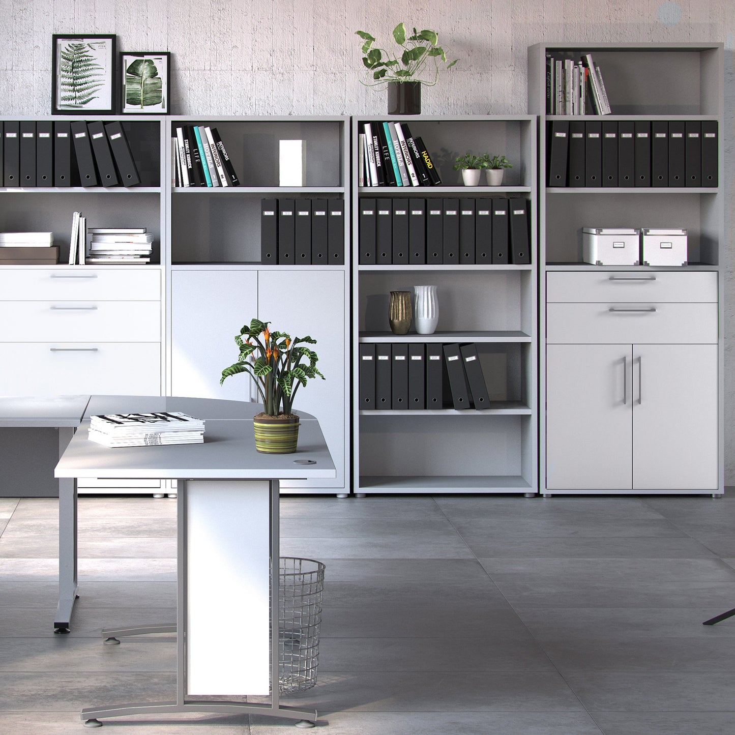 Cote | Furniture Prima Bookcase 3 Shelves, 2 Drawers + 2 Doors - White Prima, Bookcases 720804212549