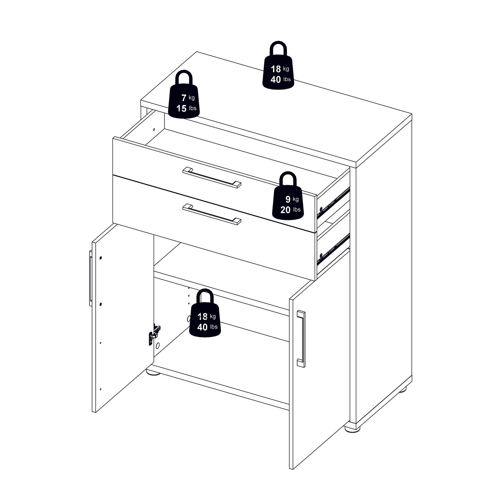 Cote | Furniture Prima Bookcase, 3 Shelves, 2 Drawers + 2 Doors - Oak Prima, Bookcases 7208042125ak