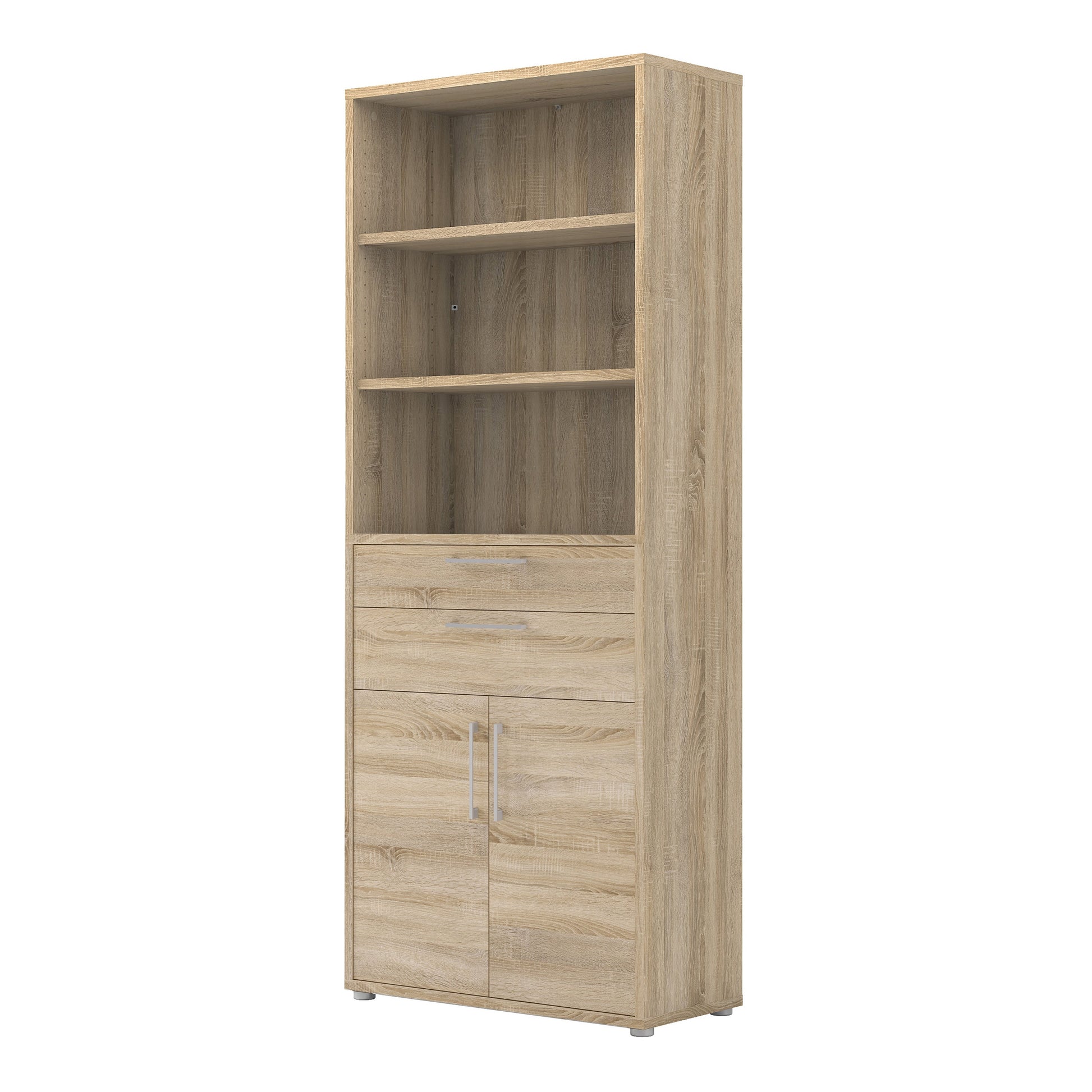 Cote | Furniture Prima Bookcase, 3 Shelves, 2 Drawers + 2 Doors - Oak Prima, Bookcases 7208042125ak