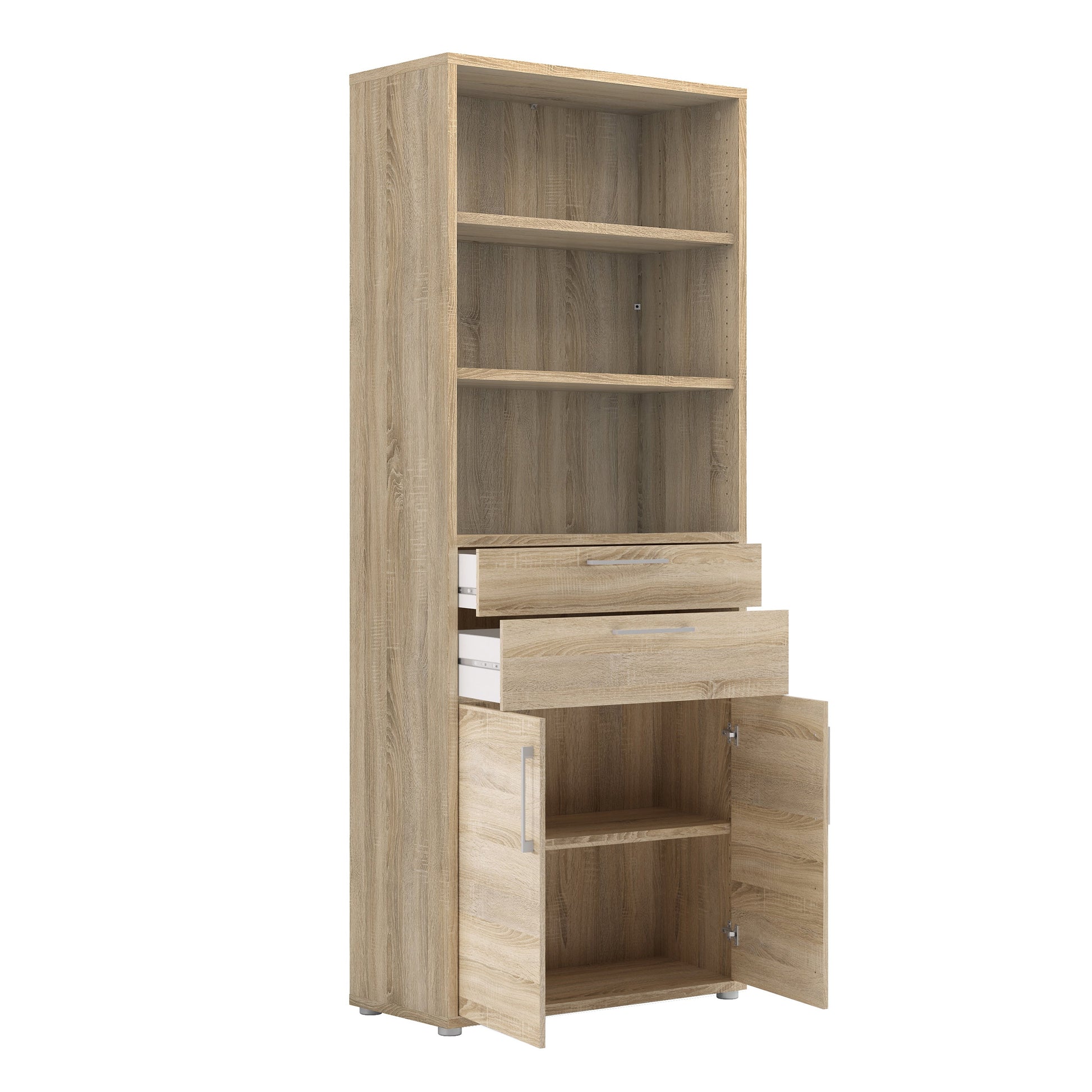 Cote | Furniture Prima Bookcase, 3 Shelves, 2 Drawers + 2 Doors - Oak Prima, Bookcases 7208042125ak