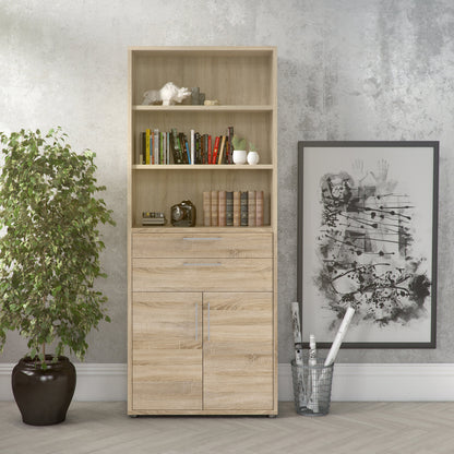 Cote | Furniture Prima Bookcase, 3 Shelves, 2 Drawers + 2 Doors - Oak Prima, Bookcases 7208042125ak