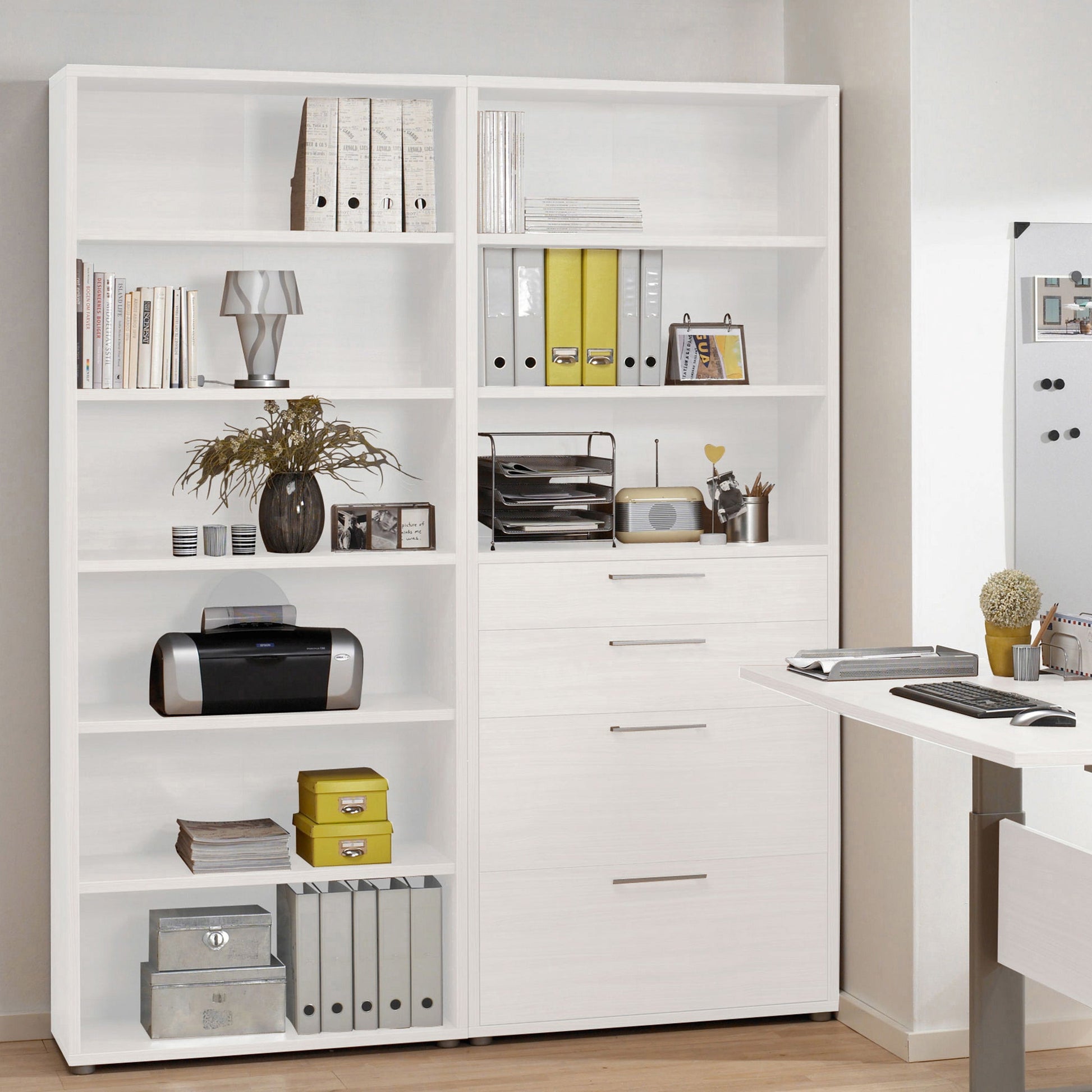 Cote | Furniture Prima Bookcase 2 Shelves, 2 Drawers + 2 File Drawers - White Prima, Bookcases 720804212649