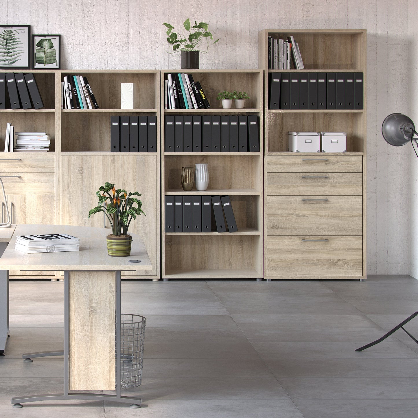 Cote | Furniture Prima Bookcase, 2 Shelves, 2 Drawers + 2 File Drawers - Oak Prima, Bookcases 7208042126ak