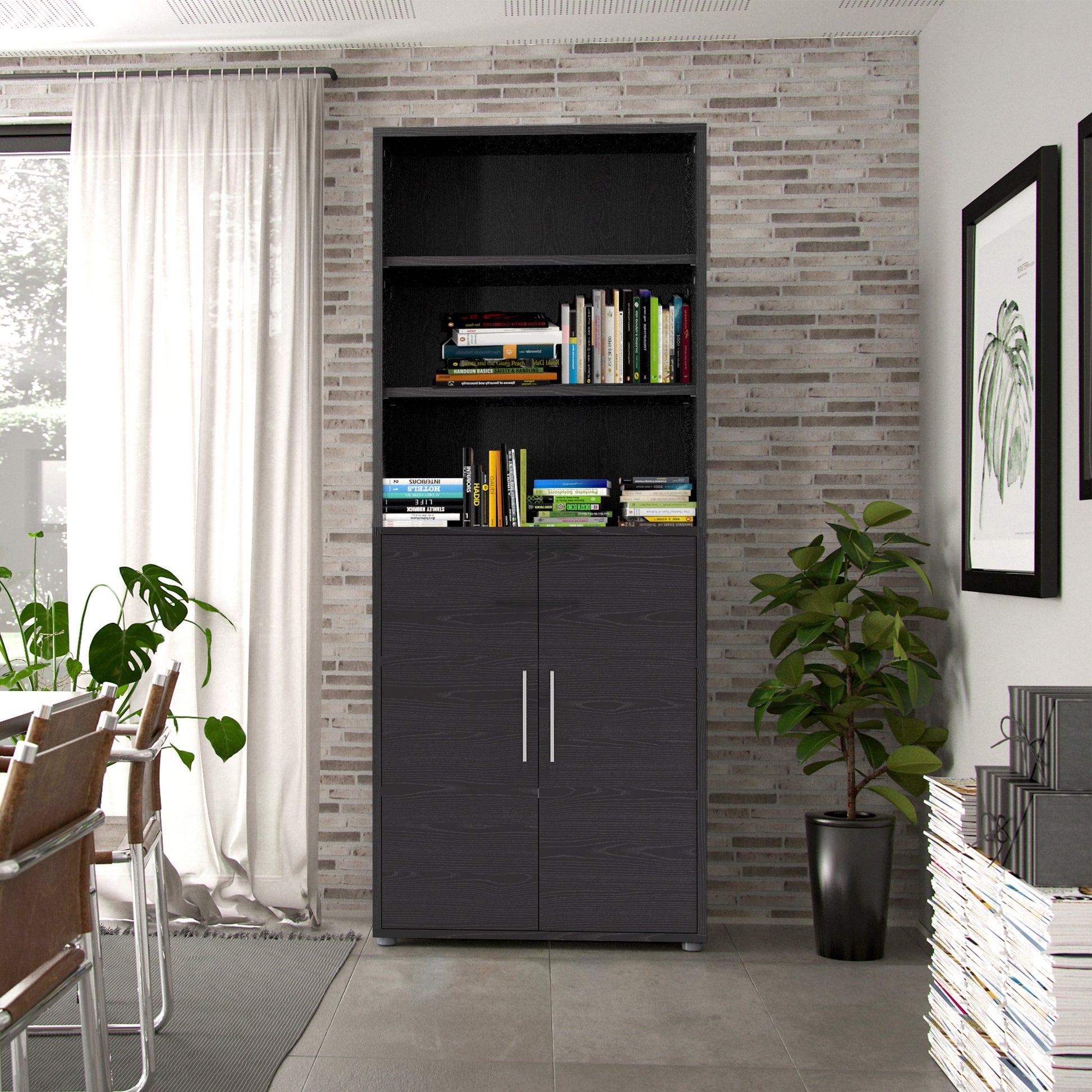 Cote | Furniture Prima Bookcase 4 Shelves + 2 Doors  - Black Prima, Bookcases 720804213161