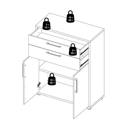 Cote | Furniture Prima Bookcase 1 Shelf, 2 Drawers + 2 Doors - White Prima, Bookcases 720804232549