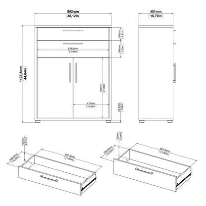 Cote | Furniture Prima Bookcase 1 Shelf, 2 Drawers + 2 Doors - White Prima, Bookcases 720804232549