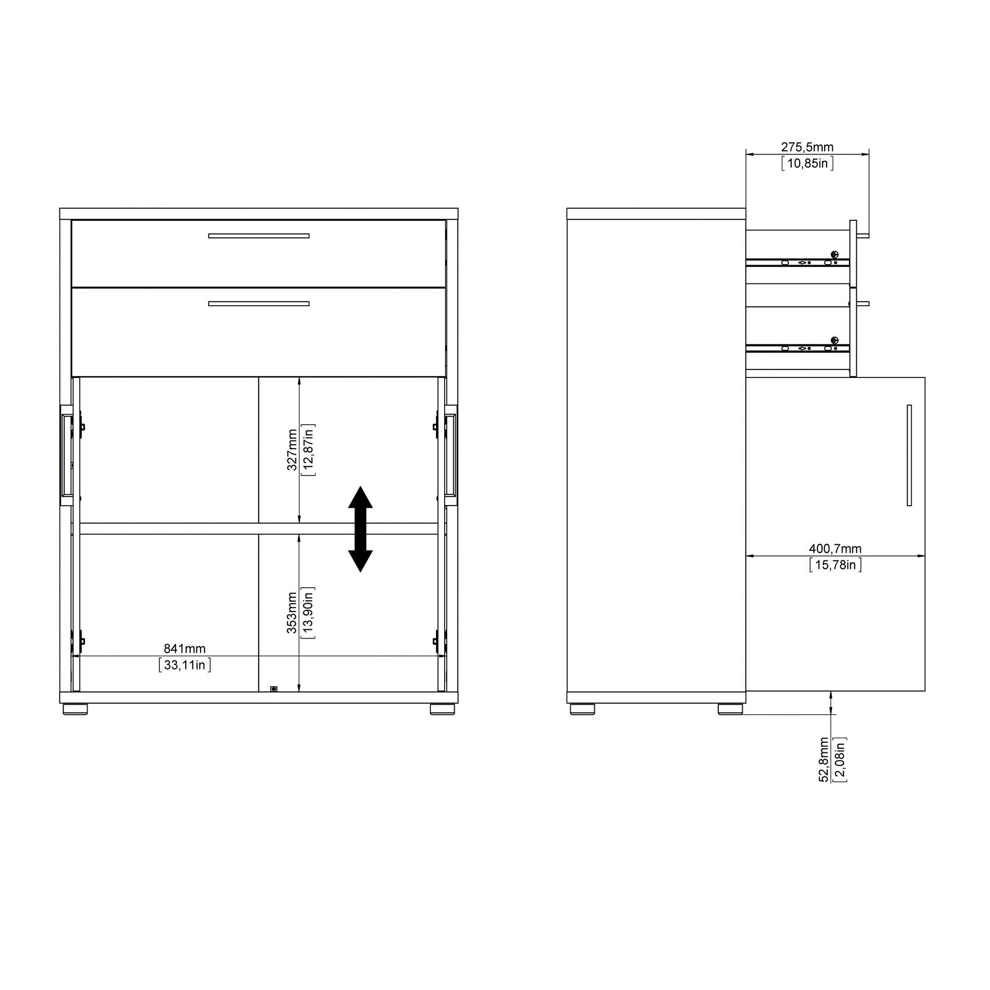 Cote | Furniture Prima Bookcase 1 Shelf, 2 Drawers + 2 Doors - White Prima, Bookcases 720804232549