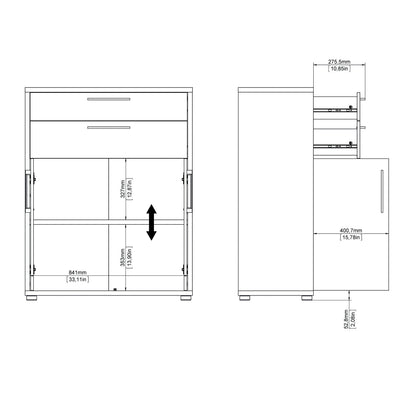 Cote | Furniture Prima Bookcase 1 Shelf, 2 Drawers + 2 Doors - White Prima, Bookcases 720804232549