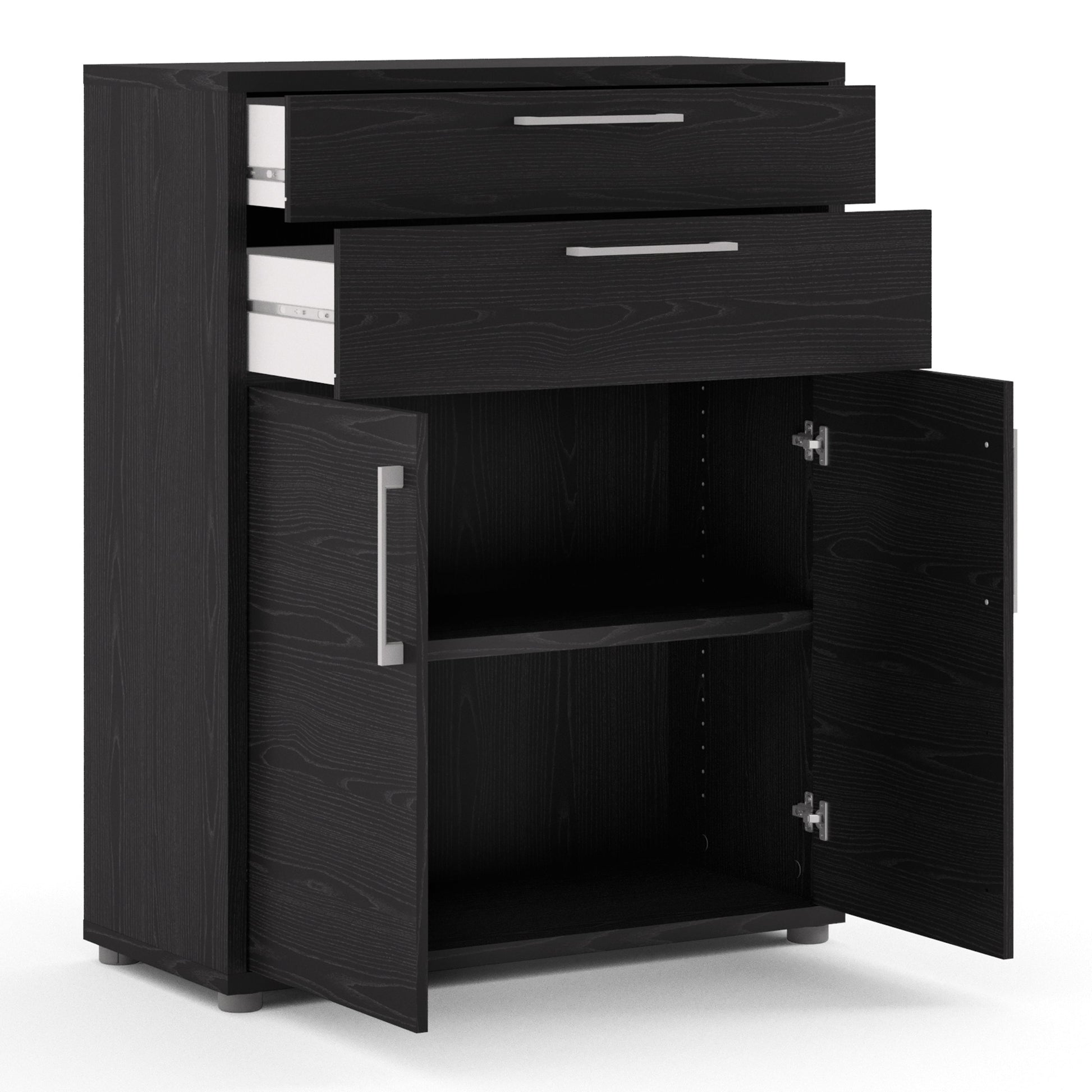 Cote | Furniture Prima Bookcase 1 Shelf, 2 Drawers + 2 Door - Black Prima, Bookcases 720804232561