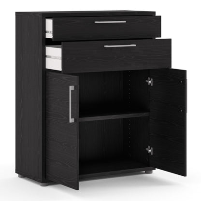 Cote | Furniture Prima Bookcase 1 Shelf, 2 Drawers + 2 Door - Black Prima, Bookcases 720804232561