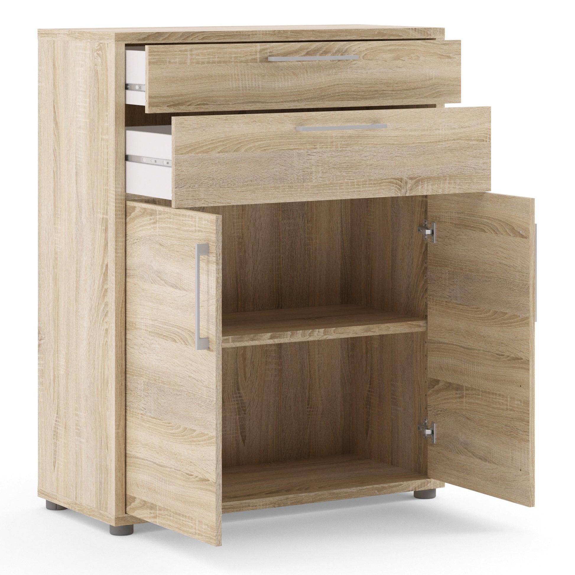 Cote | Furniture Prima Bookcase, 1 Shelf, 2 Drawers + 2 Doors - Oak Prima, Bookcases 7208042325ak