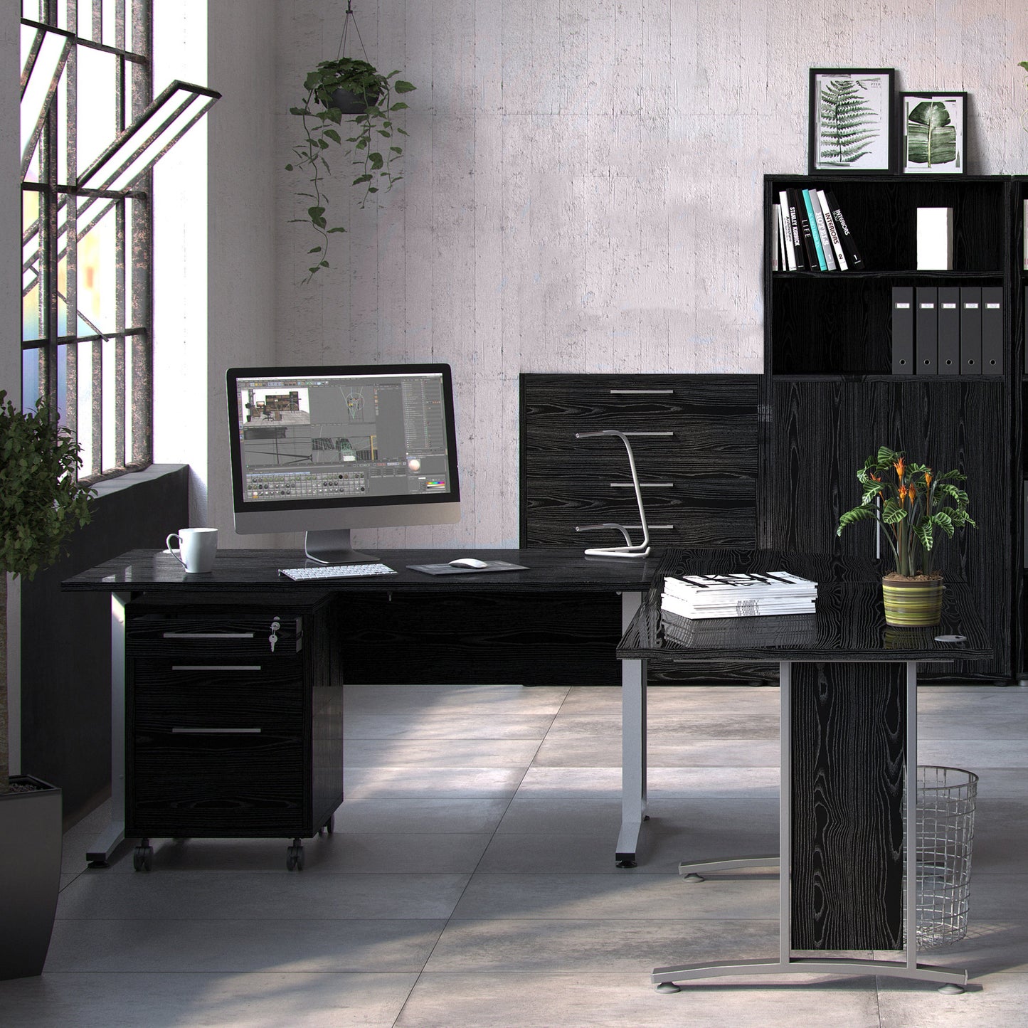 Cote | Furniture Prima Office Storage, 2 Drawers + 2 File Drawers - Black Prima, Office Cabinets 720804232661