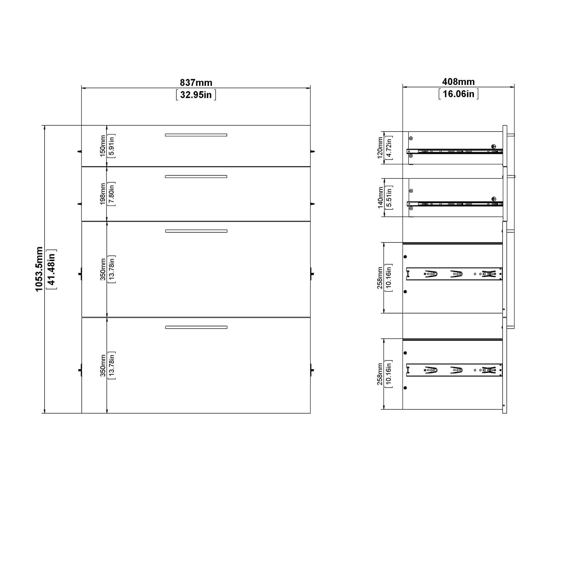 Cote | Furniture Prima Office Storage, 2 Drawers + 2 File Drawers - Black Prima, Office Cabinets 720804232661