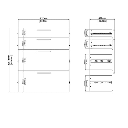 Cote | Furniture Prima Office Storage, 2 Drawers + 2 File Drawers - Black Prima, Office Cabinets 720804232661