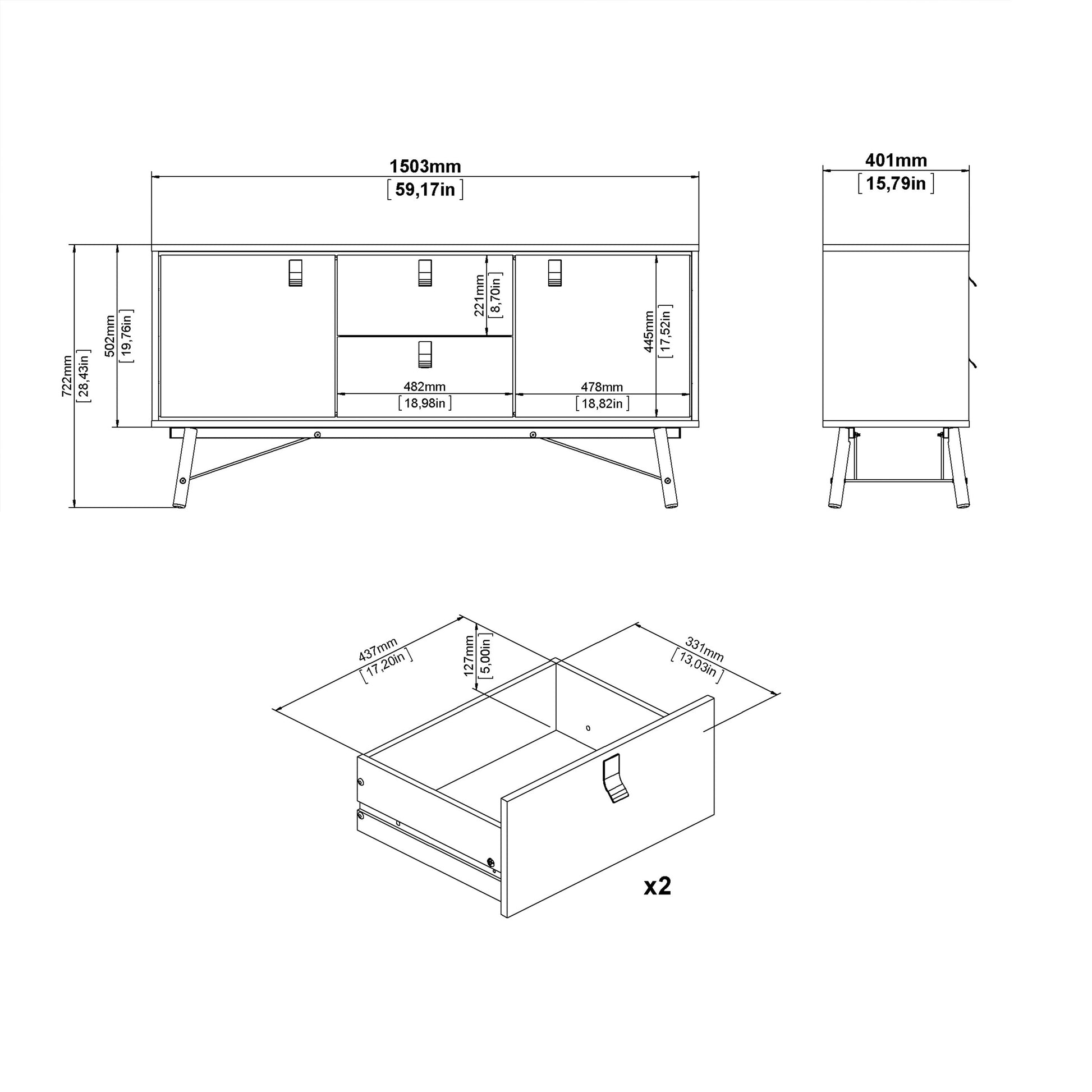 Cote | Furniture Ry Sideboard, 2 Door + 2 Drawer - Black Walnut Ry, Sideboards 72186006gmdj